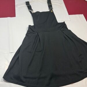BLACK Bib Skirt Pinafore Overalls women L polyester spandex goth emo knee flared
